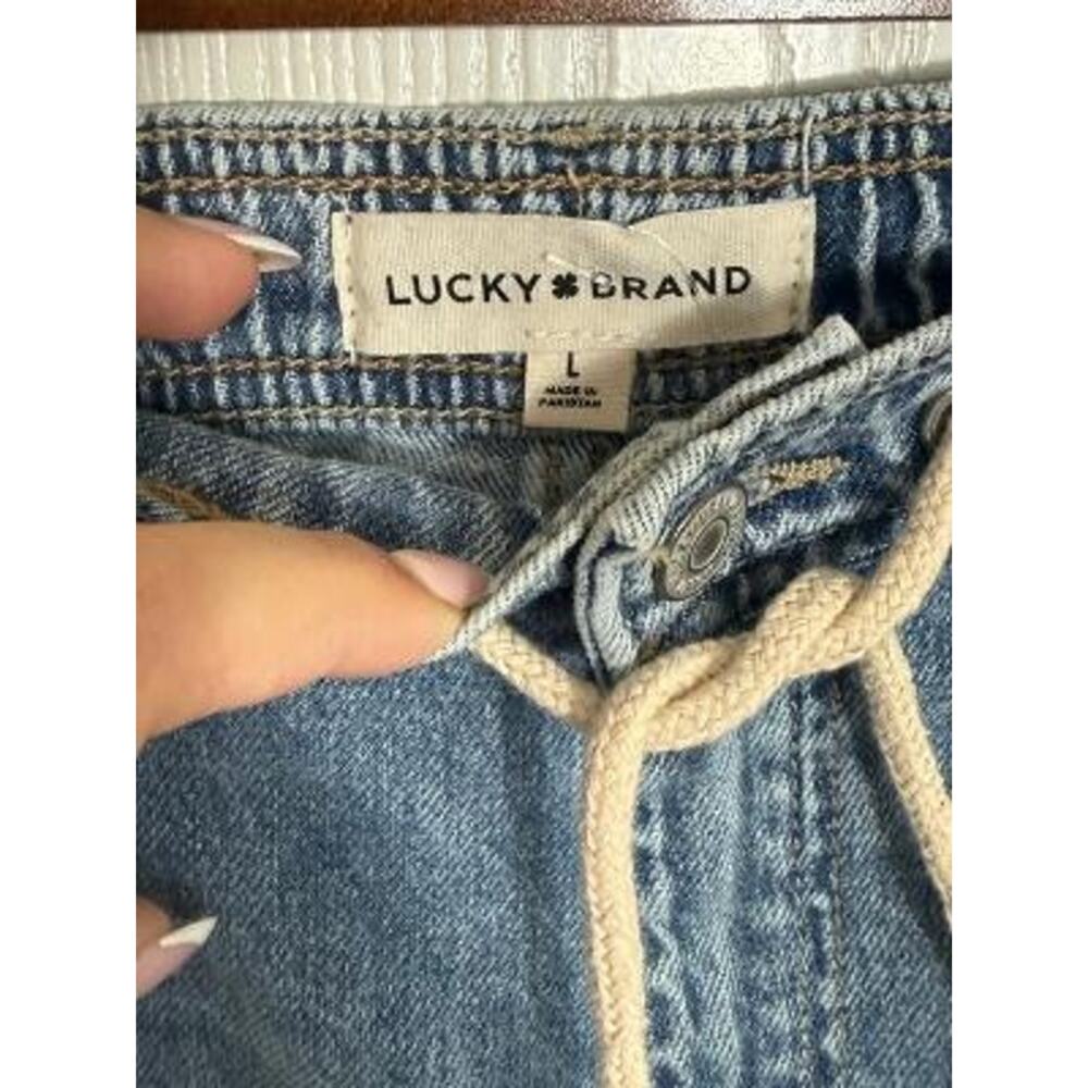 NWT Lucky Brand Patch Pocket Wide Leg Pull On Jeans Drawstring Light Wash -L - Picture 5 of 7